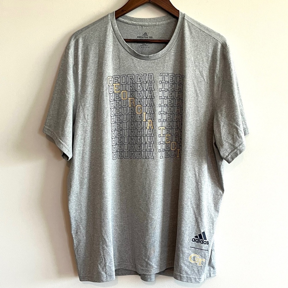 Adidas Georgia Tech Yellow Jackets Creator Tee Mens 2XL Gray Graphic Performance